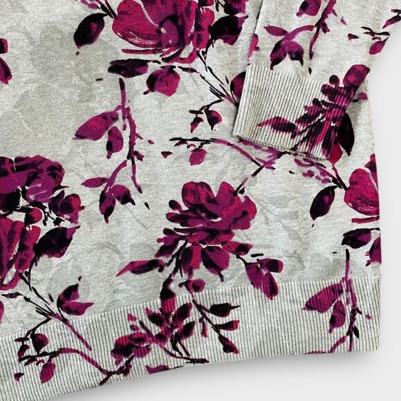CROFT BARROW COTTON FLORAL CARDIGAN SWEATER 2X GRAY PINK PURPLE BOHO LIGHTWEIGHT - Picture 4 of 9